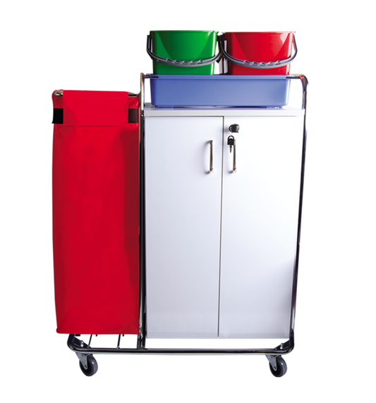 Reinigungswagen Chrom mit Schrank & 1 Müllsack