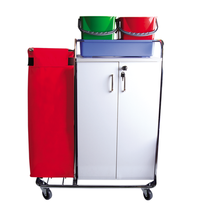 Reinigungswagen Chrom mit Schrank & 1 Müllsack