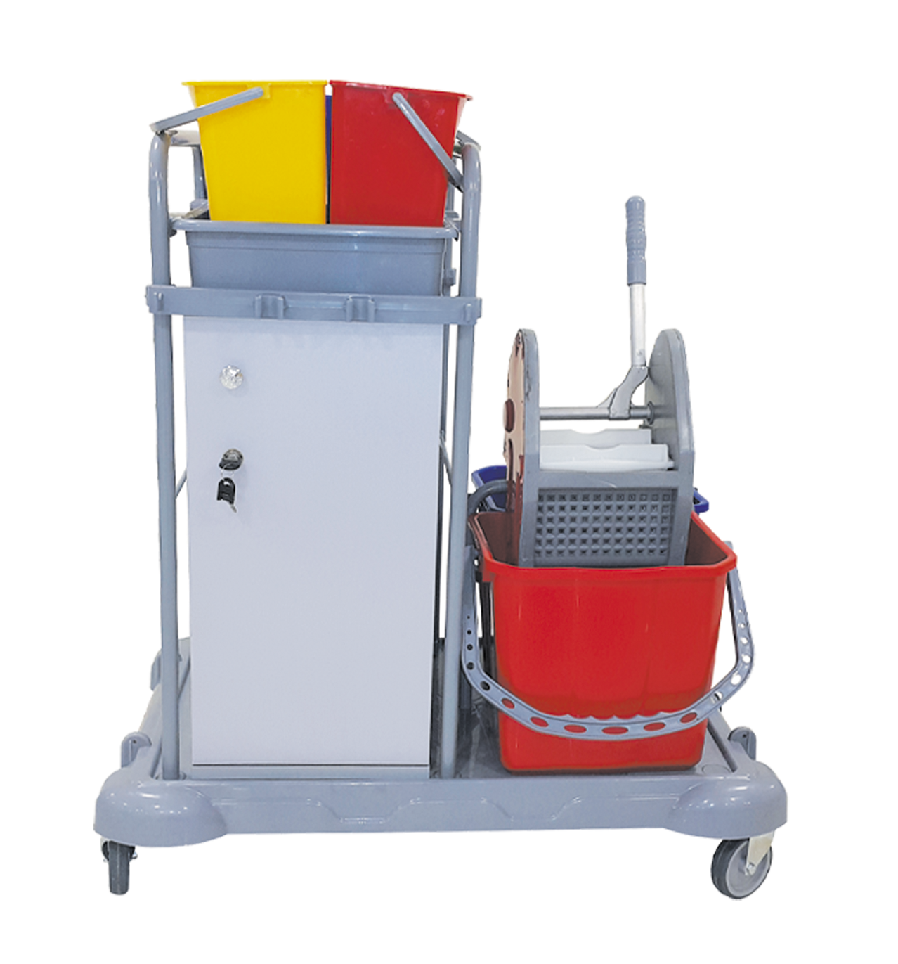Reinigungswagen mit Schrank & 2 Eimern