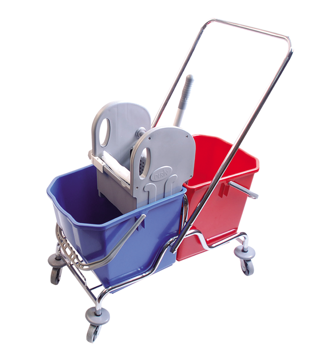 Reinigungswagen Chrom mit Doppeleimer 2×20L & Kunststoffpresse